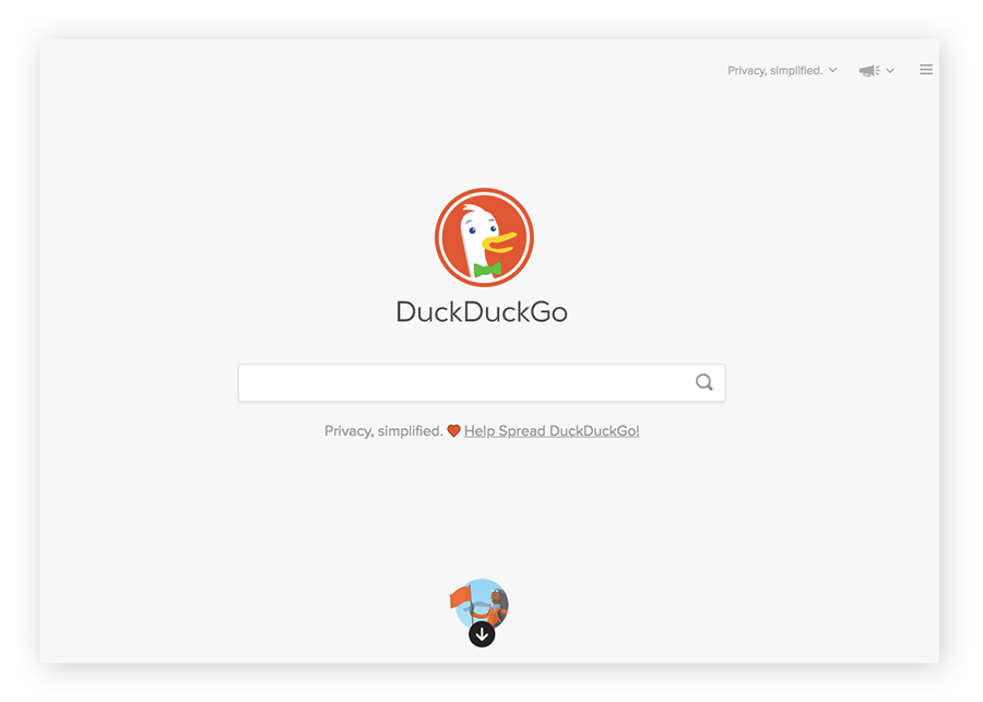 DuckDuckGo暗网搜索引擎的首页。
