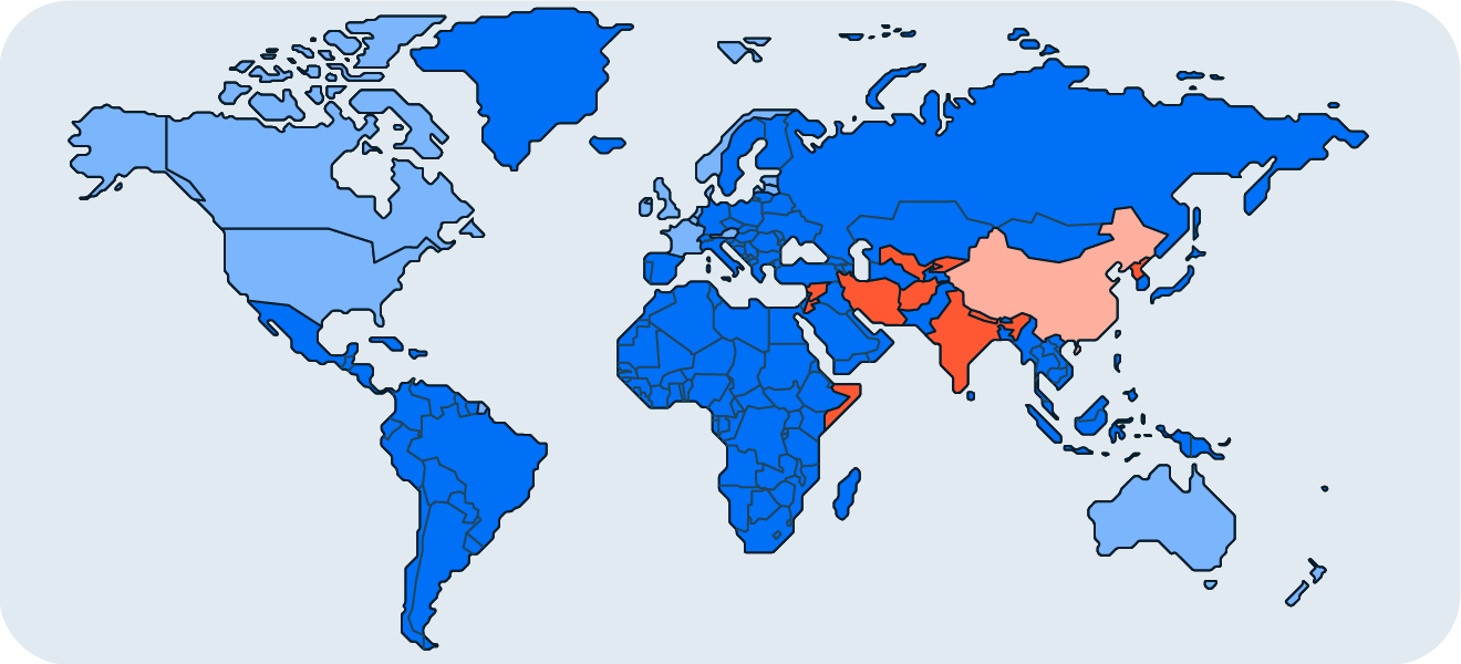 禁止或限制TikTok的国家。